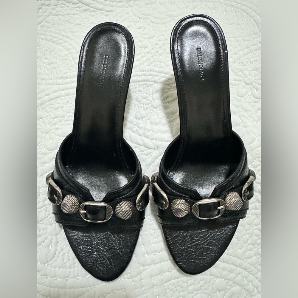 Balenciaga Cagole Black Leather Studded Mules
